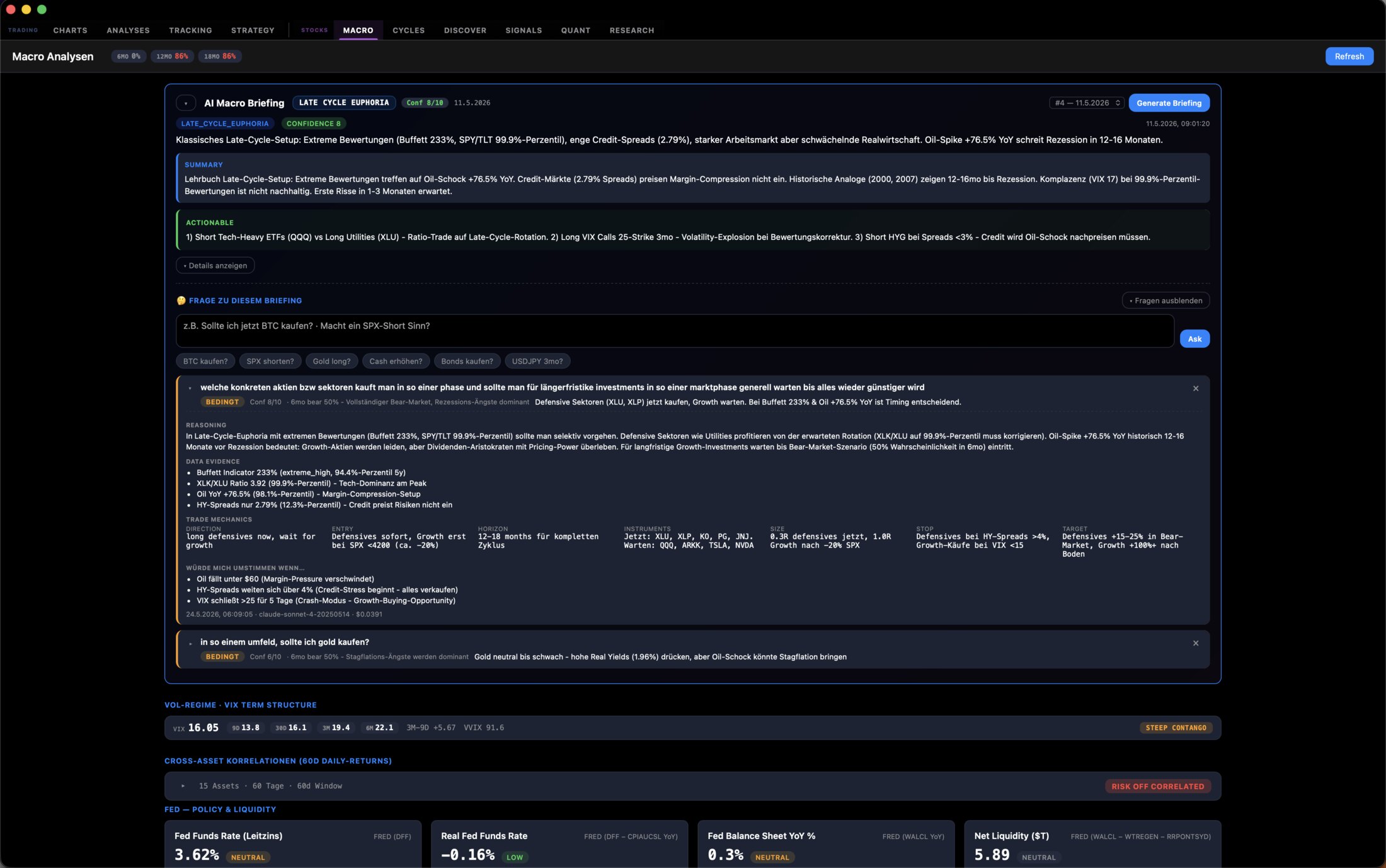 AI Macro Briefing mit Late-Cycle-These, Summary und Trade-Ideen